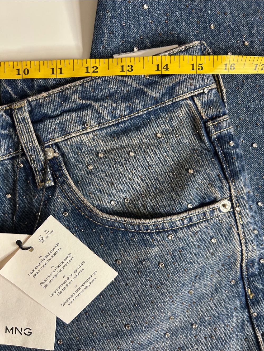 NWT (size 10) MANGO WIDE LEG JEANS WITH RHINESTONES - Picture 8 of 12